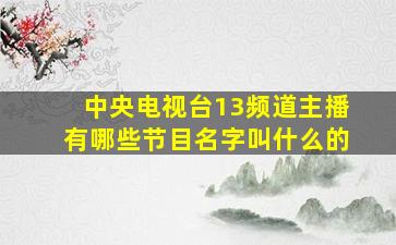 中央电视台13频道主播有哪些节目名字叫什么的