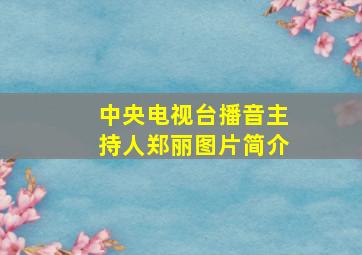 中央电视台播音主持人郑丽图片简介