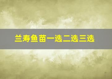 兰寿鱼苗一选二选三选