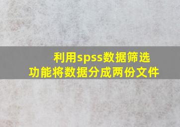 利用spss数据筛选功能将数据分成两份文件