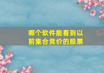 哪个软件能看到以前集合竞价的股票