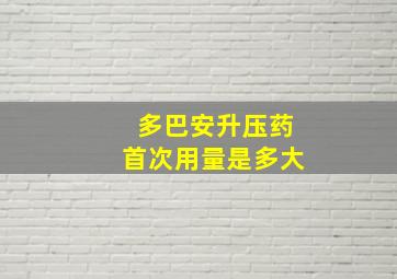 多巴安升压药首次用量是多大