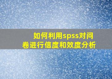 如何利用spss对问卷进行信度和效度分析