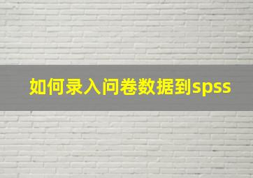 如何录入问卷数据到spss