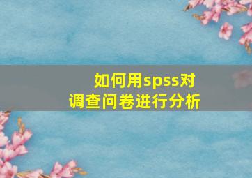 如何用spss对调查问卷进行分析