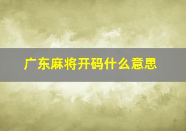 广东麻将开码什么意思