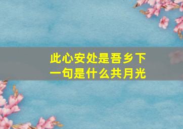 此心安处是吾乡下一句是什么共月光