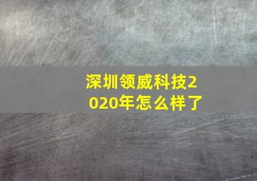 深圳领威科技2020年怎么样了