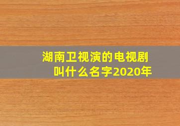 湖南卫视演的电视剧叫什么名字2020年