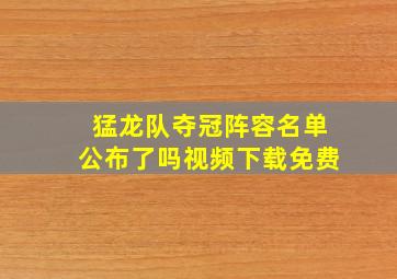 猛龙队夺冠阵容名单公布了吗视频下载免费