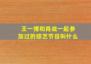 王一博和肖战一起参加过的综艺节目叫什么