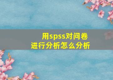 用spss对问卷进行分析怎么分析