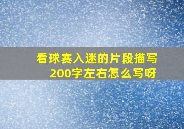 看球赛入迷的片段描写200字左右怎么写呀