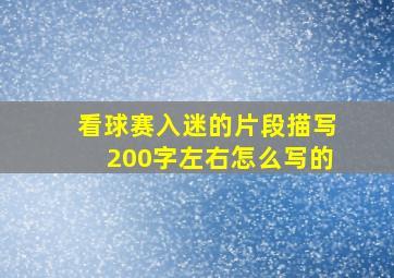 看球赛入迷的片段描写200字左右怎么写的