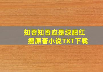 知否知否应是绿肥红瘦原著小说TXT下载