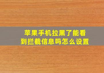 苹果手机拉黑了能看到拦截信息吗怎么设置