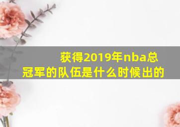 获得2019年nba总冠军的队伍是什么时候出的