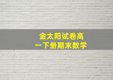 金太阳试卷高一下册期末数学